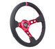 NRG Reinforced Steering Wheel (350mm/3in. Deep) Black Leather/ Fushia Center Mark/ Fushia Stitching - My Store