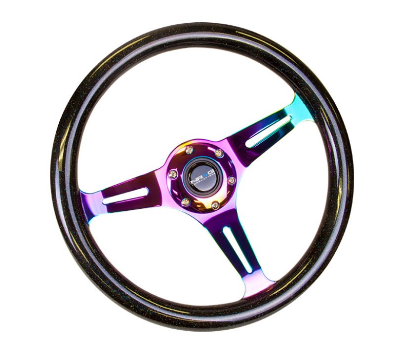 NRG Classic Wood Grain Steering Wheel (350mm) Black Sparkle/Galaxy Color w/Neochrome 3 - Spoke - My Store