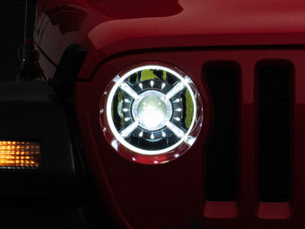 compare product Raxiom 18-22 Jeep Wrangler JL/ JT 9-Inch LED Headlights w/ DRL and Halo- Black Housing (Clear Lens)