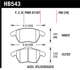 compare product Hawk Audi A3 Quattro / VW EOS / Golf / Jetta / Passat / Rabbit Performance Ceramic Front Brake Pads