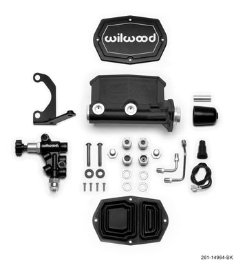 compare product Wilwood Compact Tandem M/C - 1.12in Bore - w/Bracket and Valve - Black