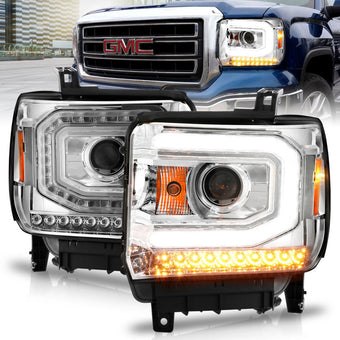 compare product ANZO 2014-2015 GMC Sierra 1500 Projector Headlights w/ Light Bar Chrome Housing (Halogen Type)