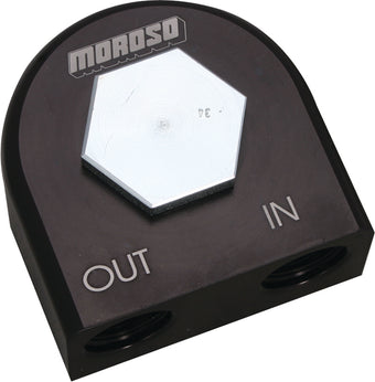 compare product Moroso Universal Remote Oil Filter Adapter - 90 Degree - 3/4in-16 Thread