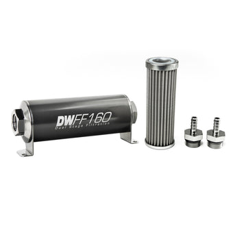 compare product DeatschWerks Stainless Steel 5/16in 100 Micron Universal Inline Fuel Filter Housing Kit (160mm)