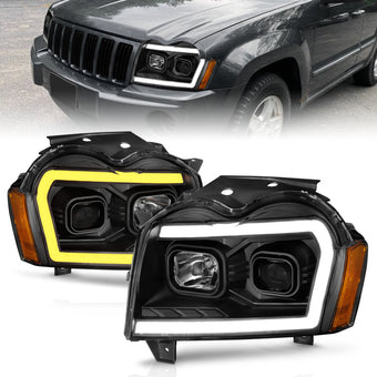 compare product ANZO 2005-2007 Jeep Grand Cherokee Projector Headlights w/ Light Bar Switchback Black Housing