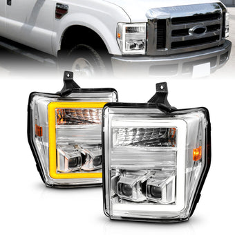 compare product ANZO 08-10 Ford F-250 - F-550 Super Duty Projector Headlights w/ Light Bar Switchback Chrome Housing