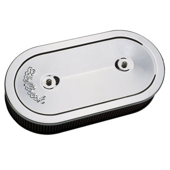 compare product Edelbrock Air Cleaner Pro-Flo Series Oval Steel Top 13 5In X 7In X 3 5In Dual Carburetor Chrome