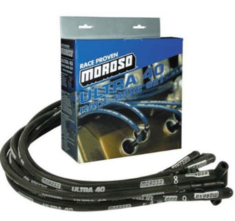 compare product Moroso Chevrolet Small Block Ignition Wire Set - Ultra 40 - Sleeved - Non-HEI - 90 Degree - Black