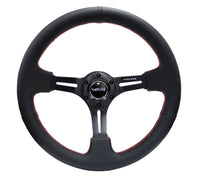 NRG Reinforced Steering Wheel (350mm / 3in. Deep) Black Leather/Red Stitch & Blk 3 - Spoke w/Slits - My Store