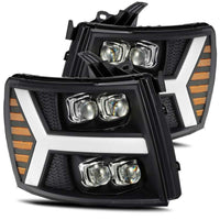 AlphaRex 07 - 13 Chevy 1500HD NOVA LED Proj Headlights Plank Style Matte Blk w/Activ Light/Seq Signal - My Store