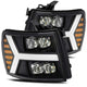 AlphaRex 07 - 13 Chevy 1500HD NOVA LED Proj Headlights Plank Style Matte Blk w/Activ Light/Seq Signal - My Store
