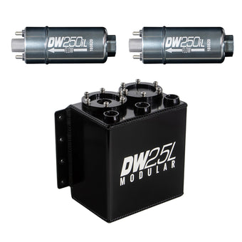 compare product DeatschWerks 2.5L Modular Surge Tank (Incl. 2 DW250iL In-Line Fuel Pump)