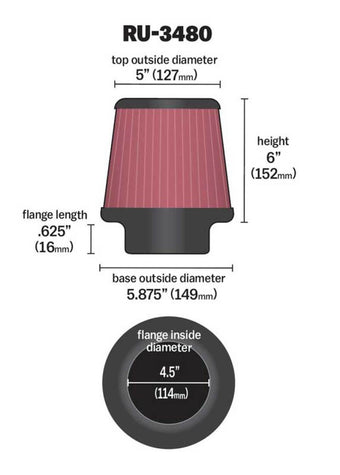 compare product K&N Universal Rubber Filter 4 1/2 inch FLG / 5 7/8 inch Base / 5 inch Top / 6 inch Height