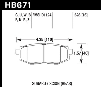 compare product Hawk 13 Scion FR-S / 13 Subaru BRZ/10-12 Legacy 2.5 GT/3.6R HT-10 Race Rear Brake Pads