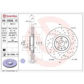compare product Brembo 16-24 Volvo XC90 / 18-24 XC60 Front Premium Xtra Cross Drilled UV Coated Rotor