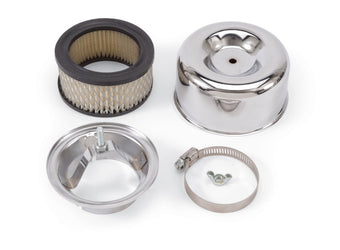 compare product Edelbrock Air Cleaner 94 Series Round Steel Top 4 65In Dia X 3 125In 2 63In ID Raised Base Chrome