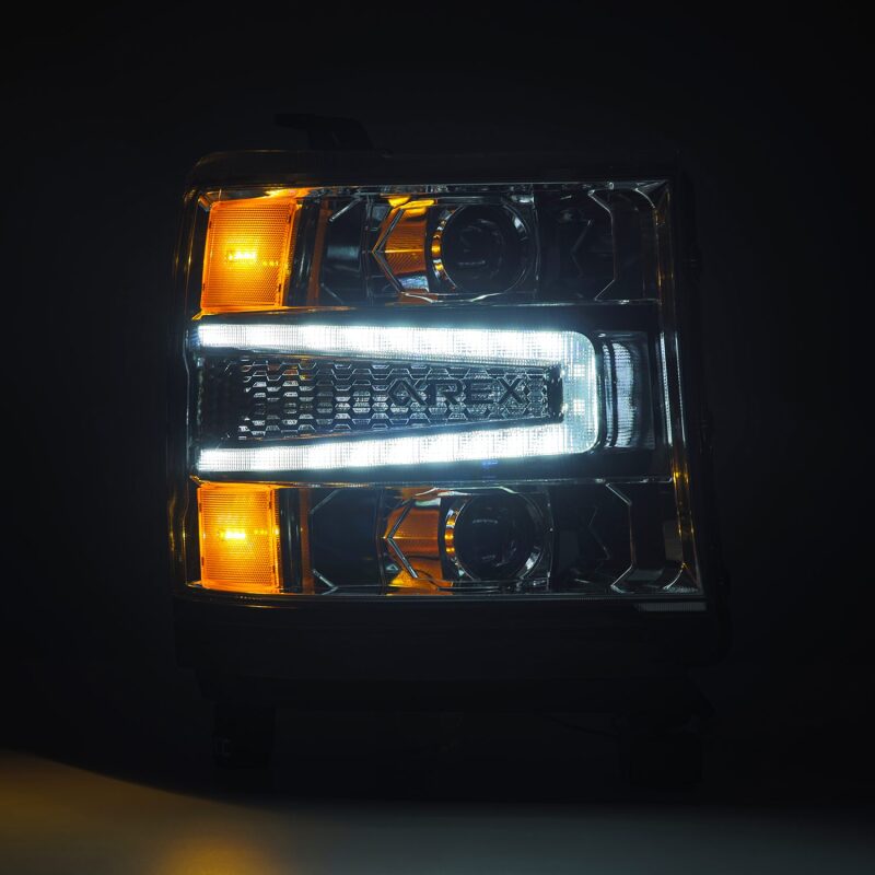AlphaRex 16 - 18 Chevy 1500HD LUXX LED Proj Headlights Chrome w/Seq Actv Lgt / Seq Sig (Req PN 810023) - My Store