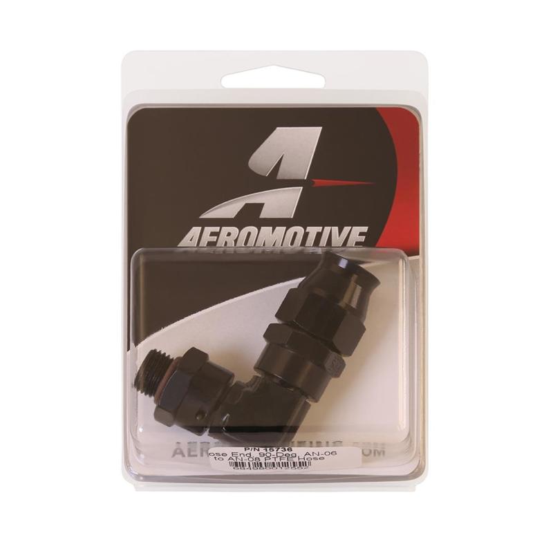 Aeromotive PTFE Hose End - AN - 06 to AN - 08 Hose - 90 Deg - Black Anodized - My Store
