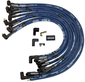 compare product Moroso Chevrolet Small Block Ignition Wire Set - Ultra 40 - Sleeved - Non-HEI - 90 Degree - Blue