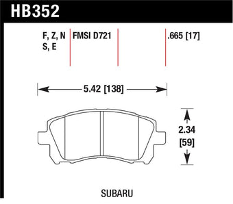 compare product Hawk 1998-2/2002 Subaru Forester L (w/Rear Drum Brakes) High Perf. Street 5.0 Front Brake Pads