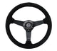 NRG Sport Steering Wheel (350mm / 1.5in Deep) Black Suede/Black Stitch w/Matte Black Solid Spokes - My Store