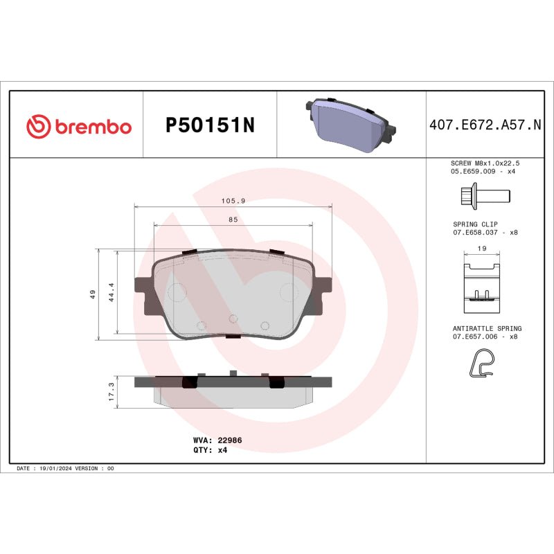 Brembo 20 - 22 Mercedes - Benz GLB250/A220/GLA250/CLA250 Rear NAO Brake Pad - My Store