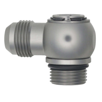 compare product DeatschWerks 10AN ORB Male to 10AN Male Flare Low Profile 90-Degree Swivel - Anodized DW Titanium