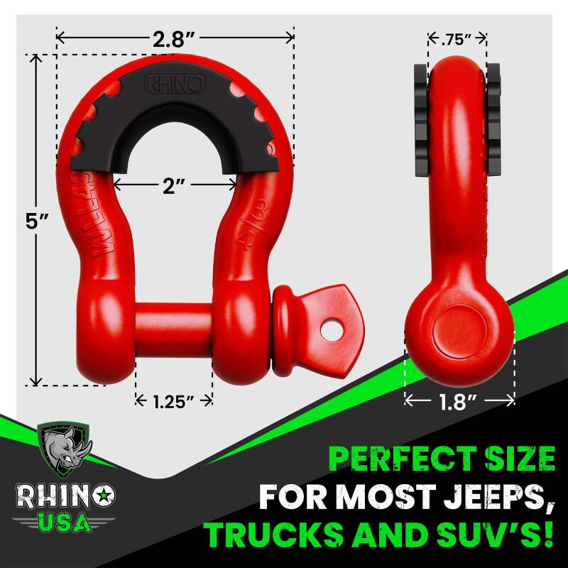 Rhino USA 3/4In D - Ring Shackle Set (2 - Pack)(Red) - My Store