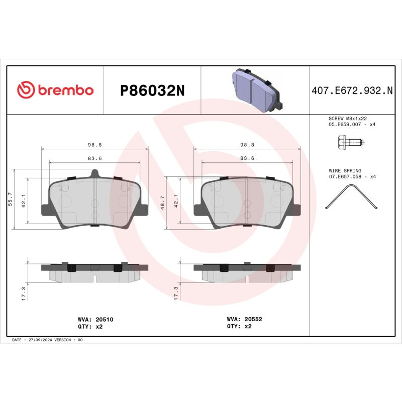 Brembo OE 19 - 24 Volvo XC40 PRIME Ceramic Brake Pad - Rear - My Store
