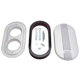 compare product Edelbrock Air Cleaner Classic Series Oval Aluminum 17 5In X 9 35In X 4 45In Dual Carburetor