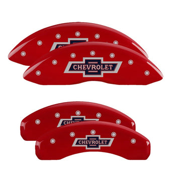 compare product MGP 4 Caliper Covers Engraved F & R 100 Anniversary Red Finish Silver Char 2019 Chevy Silverado 1500