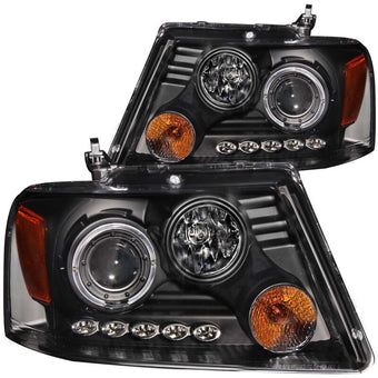compare product ANZO 2004-2008 Ford F-150 Projector Headlights w/ Halo and LED Black G2
