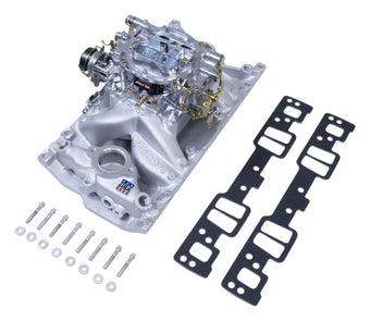 compare product Edelbrock Manifold And Carb Kit Performer RPM Air Gap Small Block Chevrolet Vortec Natural Finish