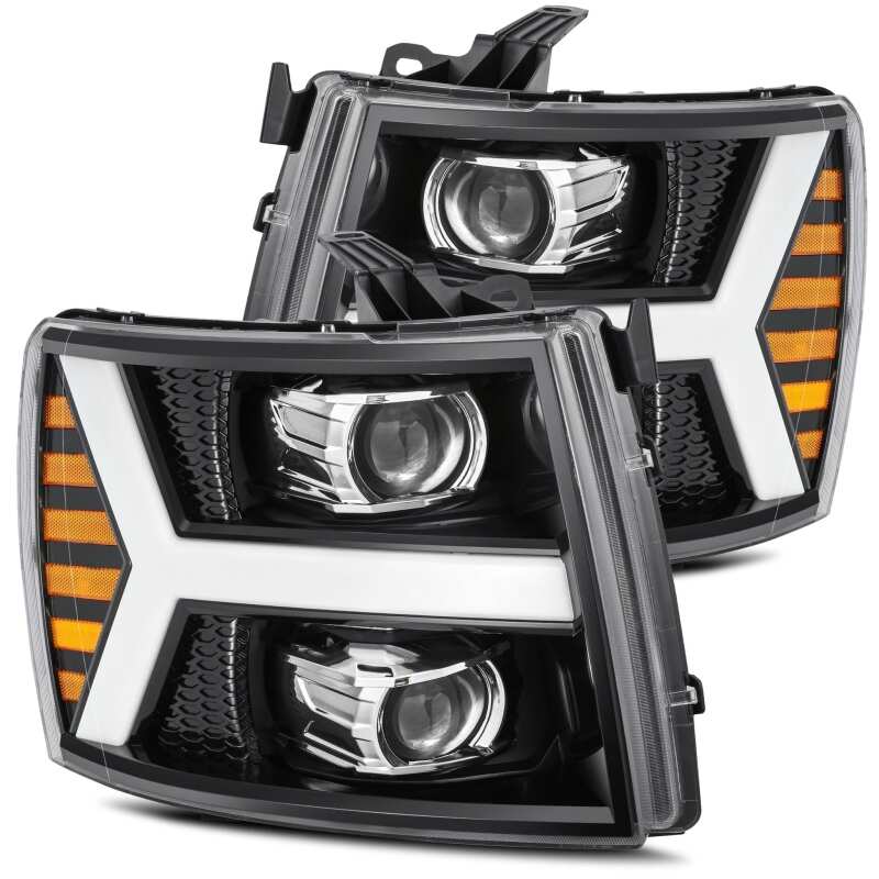 AlphaRex 07 - 13 Chevy 1500HD PRO - Series Proj Headlight Plank Style Gloss Blk w/Activ Light/Seq Signal - My Store