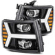 AlphaRex 07 - 13 Chevy 1500 LUXX LED Proj Headlights Plank Style Jet Blk w/ Activ Light/Seq Signal/DRL - My Store