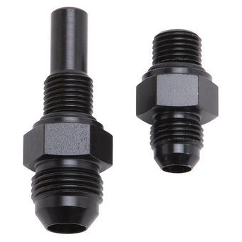 compare product Russell Performance -6 AN to 4L80 Transmission Ports Adapter Fittings (Qty 2) - Black Zinc
