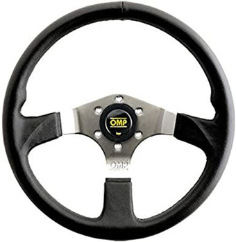 compare product OMP Asso Flat Steering Wheel w/ 3 Steel Spokes (350mm) - Large Leather (Black)