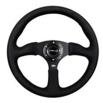 compare product NRG Reinforced Steering Wheel (350mm / 2.5in. Deep)Blk Alcantara Comfort Grip w/4mm Matte Blk Spokes