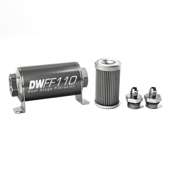 compare product DeatschWerks Stainless Steel 6AN 40 Micron Universal Inline Fuel Filter Housing Kit (110mm)