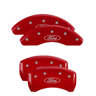 compare product MGP 4 Caliper Covers Engraved Front & Rear 22-24 Ford Maverick Red Finish Silver Ford Logo