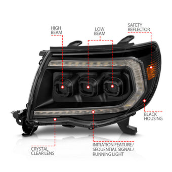 compare product ANZO 05-11 Toyota Tacoma Full LED Projector Headlights White DRL/Init/SeqSig Black - Pair