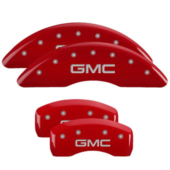 compare product MGP 4 Caliper Covers Engraved Front & Rear GMC Red finish silver ch