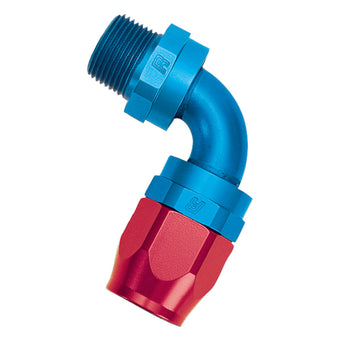 compare product Russell Performance -12 AN Red/Blue 90 Deg Full Flow Swivel Pipe Thread Hose End (With 1/2in NPT)