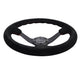 NRG Reinforced Steering Wheel (350mm / 3in. Deep) Blk Suede/Red BBall Stitch w/5mm Matte Blk Spokes - My Store