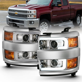 compare product ANZO 2015-2016 Chevrolet Silverado Projector Headlights w/ Plank Style Design Chrome w/ Amber