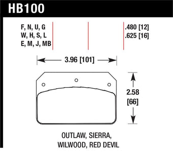 compare product Hawk Wilwood/Outlaw 16mm Blue 9012 Rear Brake Pads