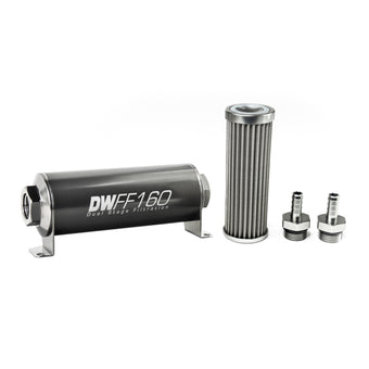 compare product DeatschWerks Stainless Steel 3/8in 100 Micron Universal Inline Fuel Filter Housing Kit (160mm)