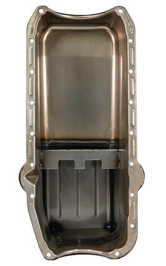 compare product Moroso Pre-80 Chevrolet Small Block (w/Driver Side Dipstick) Wet Sump 7qt 9.5in Steel Oil Pan - Blk