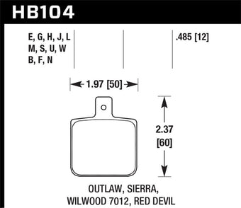 compare product Hawk Wilwood DL Single Outlaw w/0.156in Center Hole DTC-30 Race Pads