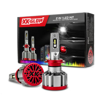 compare product XK Glow RGB 2In1 LED Headlight Bulb Million Color XKCHROME App RGB/LED Headlight Kit - 2x H11